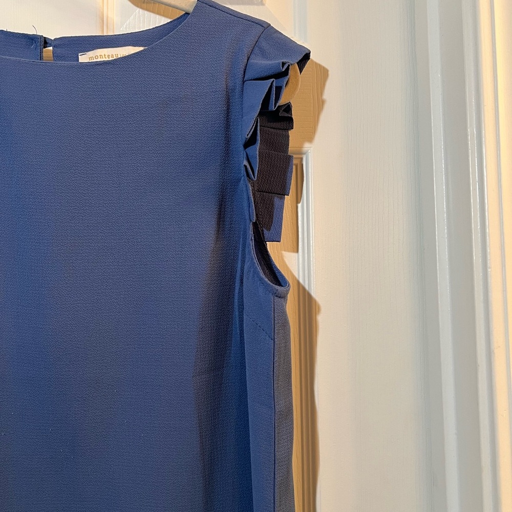 🦋 Monteau Blue Ruffle Sleeve Blouse size xlarge - Picture 3 of 5